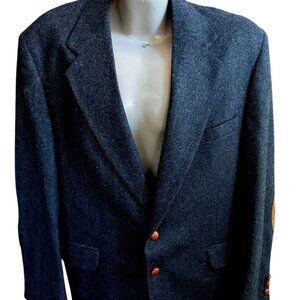 44R Vintage Mens Wool Blazer Suede Elbow Patches Dobbshire USA Herringbone 80's